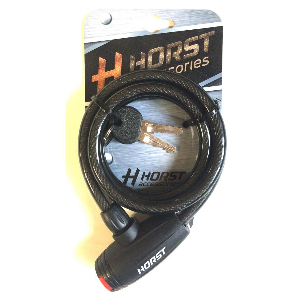 Замок 09-100162 вело 10х1200мм автом. на ключе с защитой черный HORST 09-100162