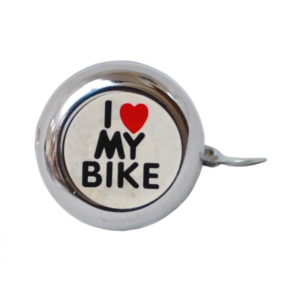 Звонок 00-170691 сталь детский серебристый с рисунком "I love my bike" 00-170691