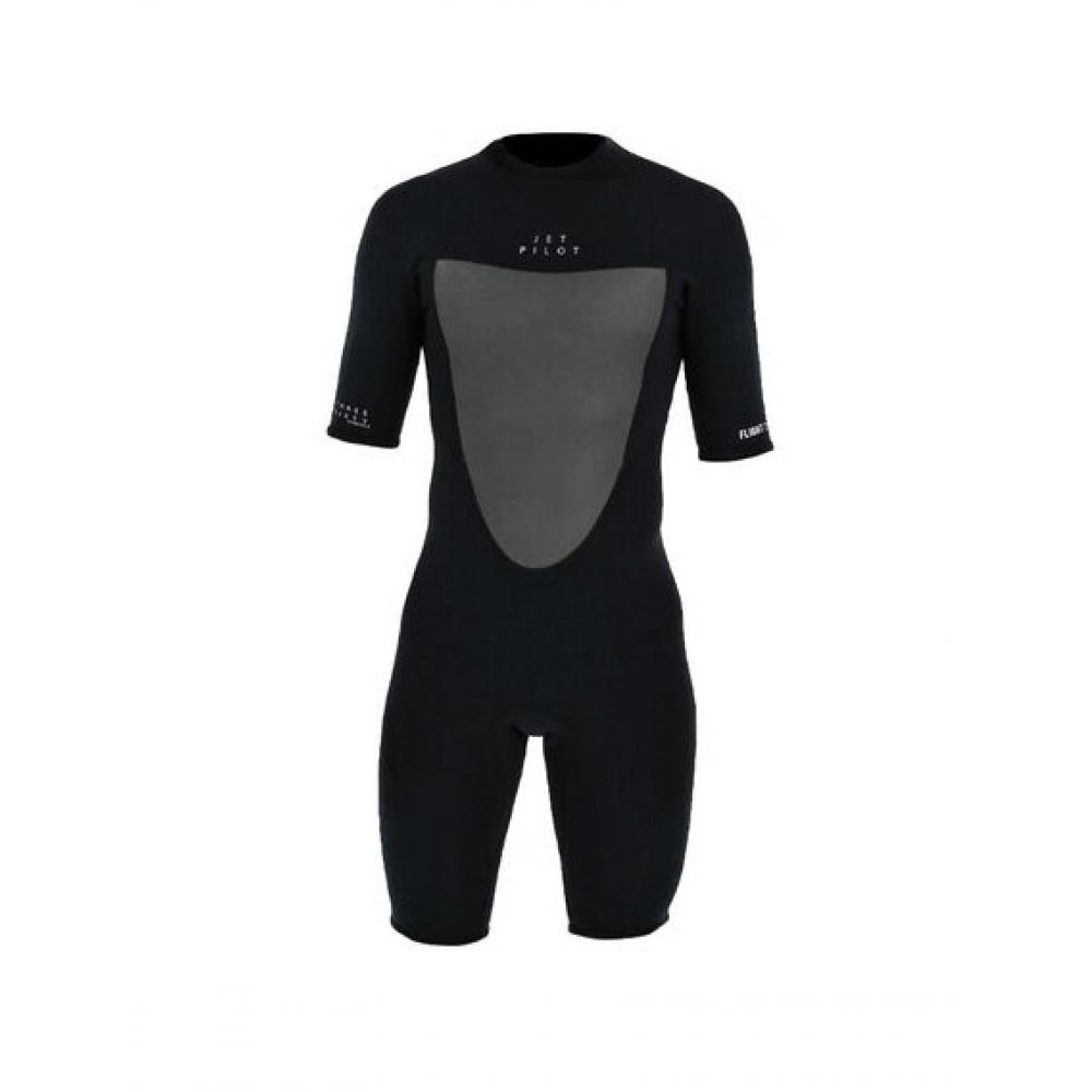 Гидрокостюм мужской короткий Jetpilot FLIGHT 2x2 BZ SS SPRINGSUIT FLATLOCK BLACK/BLACK (2212806, 2XL 25-0700000036