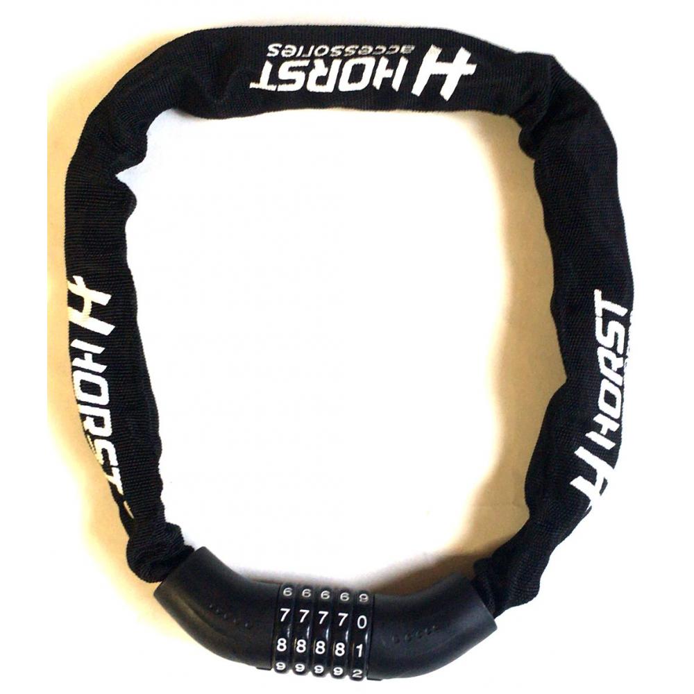 Замок 09-100244 вело цепь (5 разрядов) 6х900мм кодовый черный HORST 09-100244