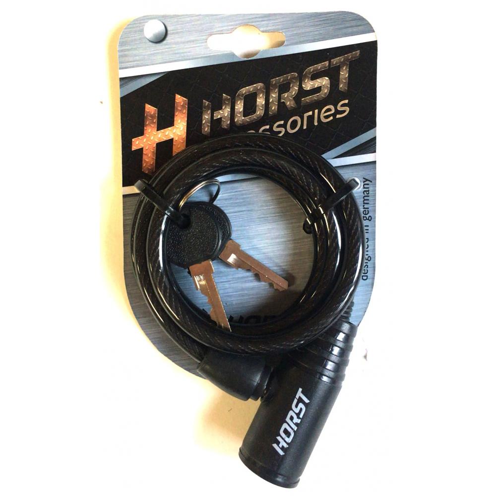 Замок 09-100130 вело 8х1000мм автом. на ключе с защитой черный HORST 09-100130